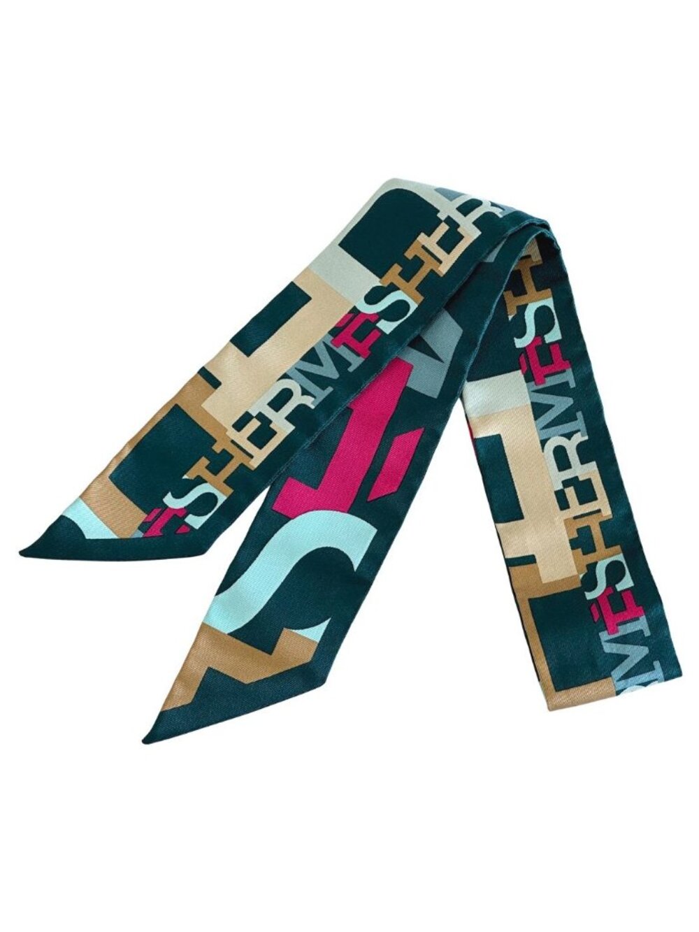 Hermes Scarf Twilly Capitales Capitals Silk Green Multicolor